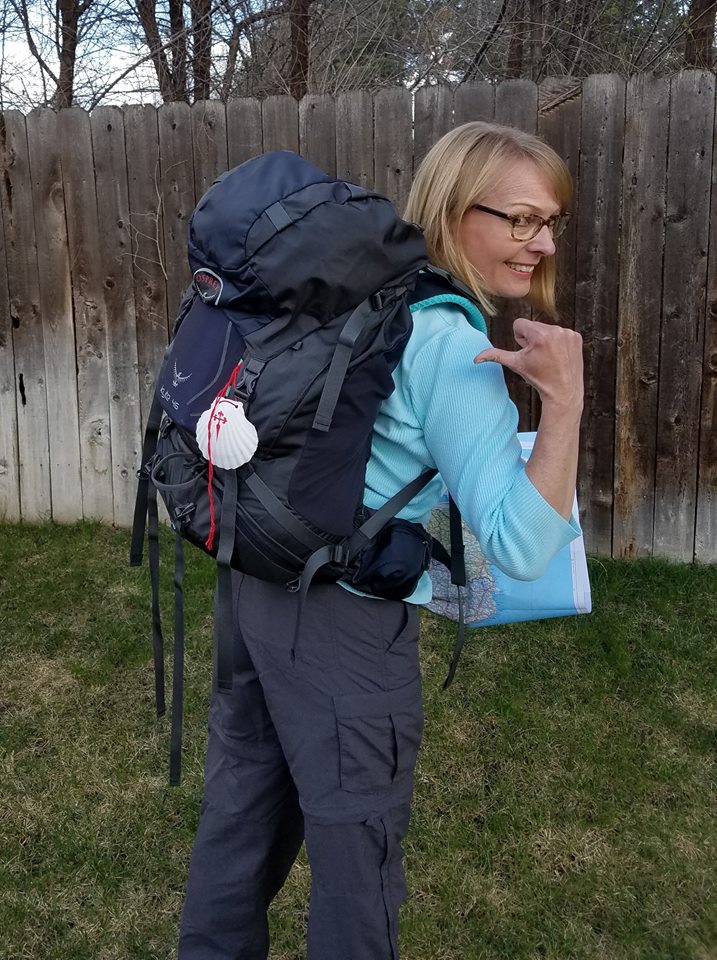 Taking her backpack for a spin.